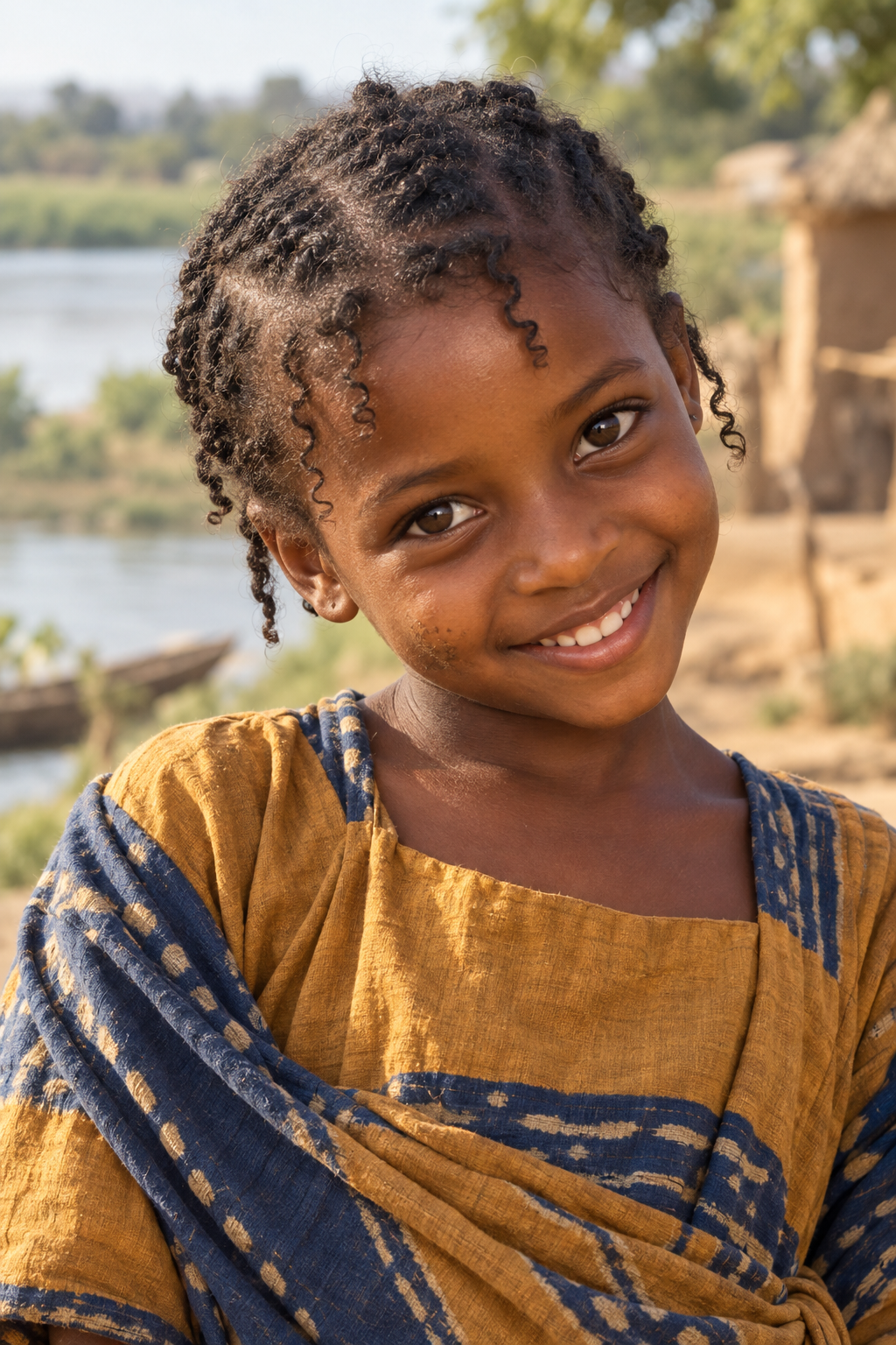 Awa at eight, with escaping coils and a mischievous smile.
